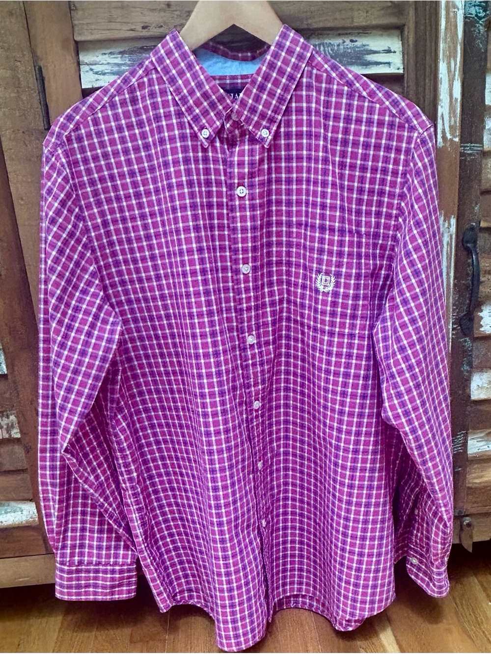 Chaps Men's Purple-Pink Plaid Button-Down Shirt